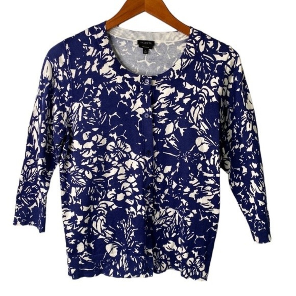 Talbots Blue and White Floral Cardigan